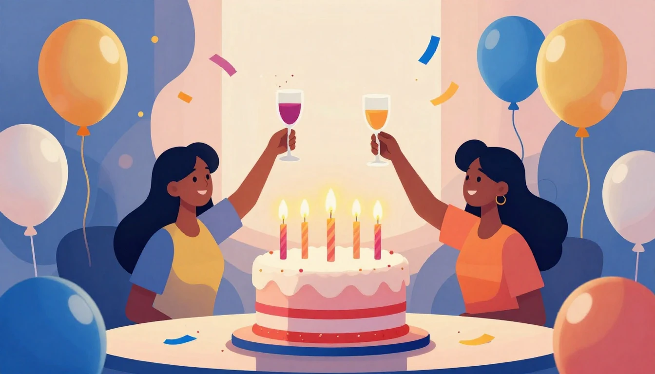 A vibrant and festive birthday concept art featuring a moder...