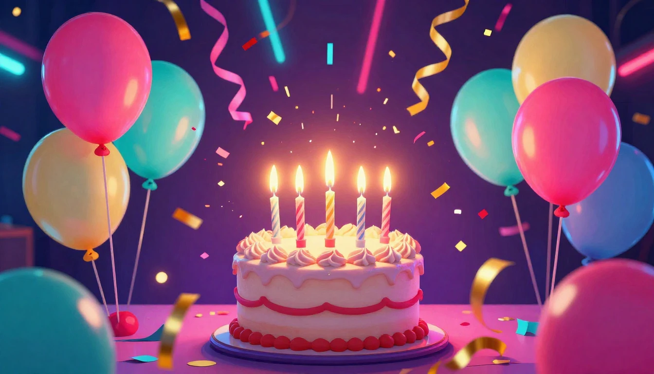 A vibrant and festive birthday celebration scene designed fo...