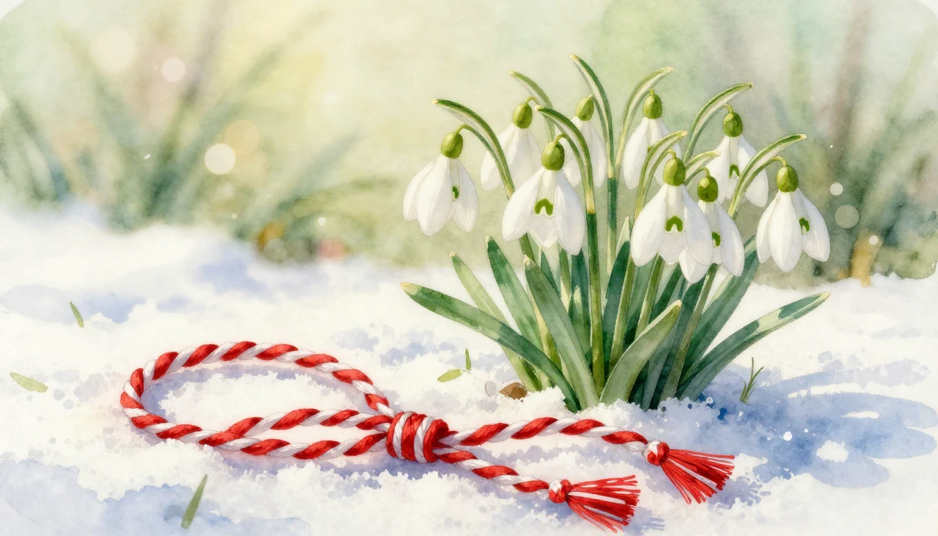 A delicate watercolor painting capturing the essence of Mărț...