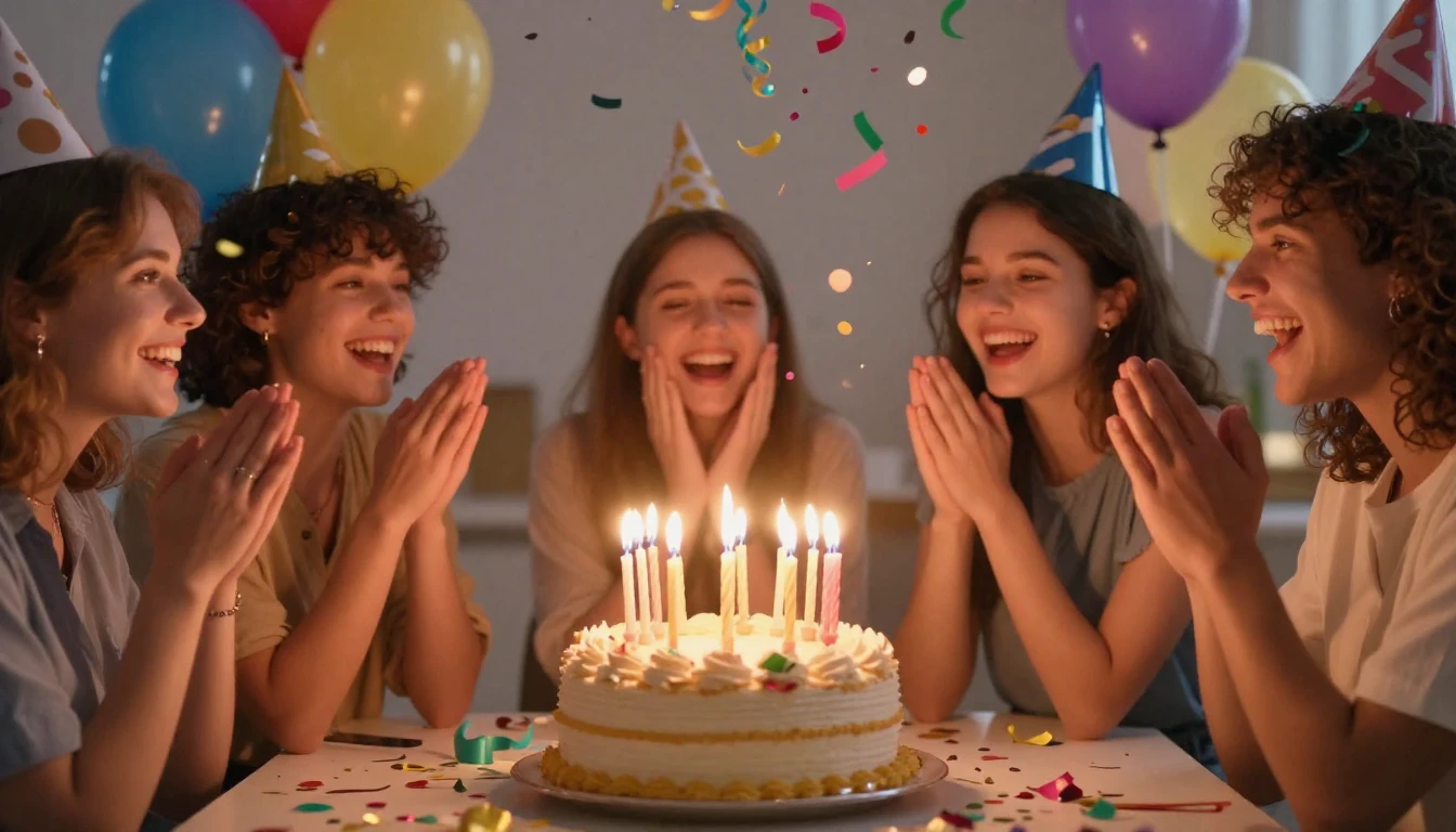 A joyful birthday celebration scene, a beautifully decorated...