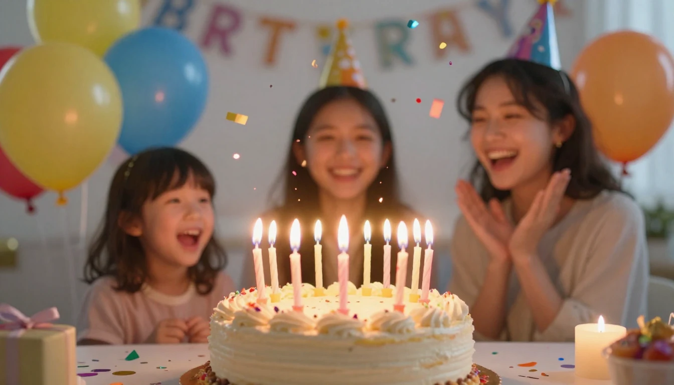 A joyful and festive birthday celebration scene, a beautiful...