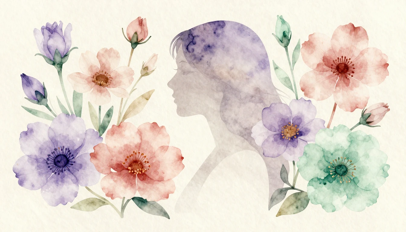 A beautiful watercolor illustration of various delicate flow...