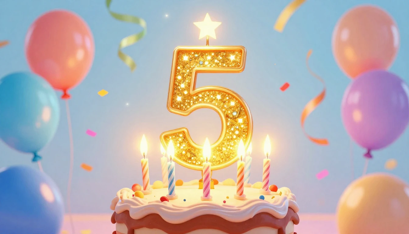 A bright and colorful illustration of a birthday cake with e...