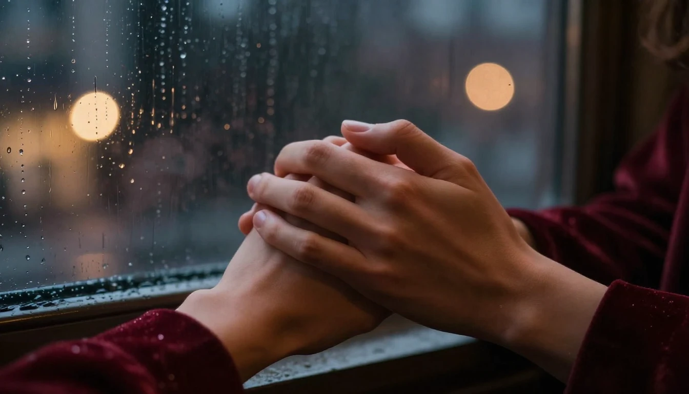 A romantic and atmospheric illustration depicting a close-up...