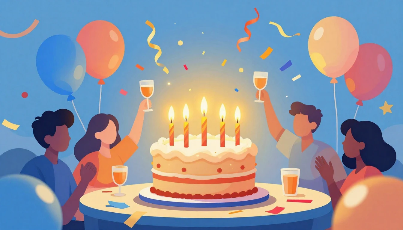 A vibrant and festive digital art illustration celebrating a...