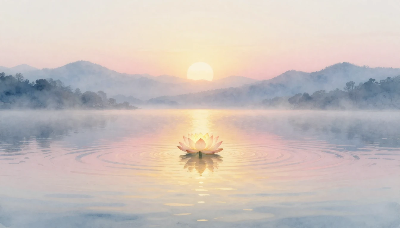 A serene and ethereal watercolor painting depicting a soft s...