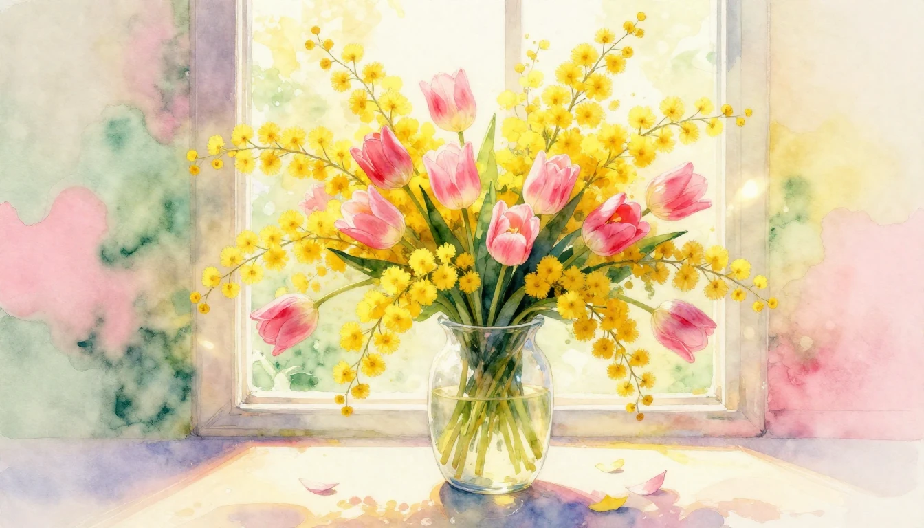 A beautiful and vibrant watercolor painting celebrating spri...