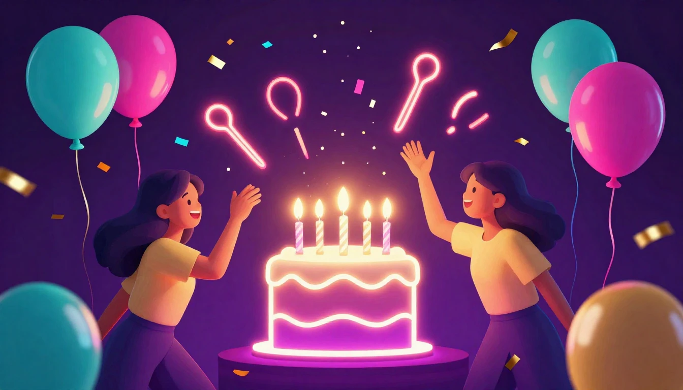A vibrant and energetic birthday celebration scene, centered...