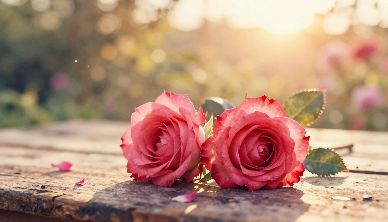 A soft watercolor painting of two delicate red roses intertw...