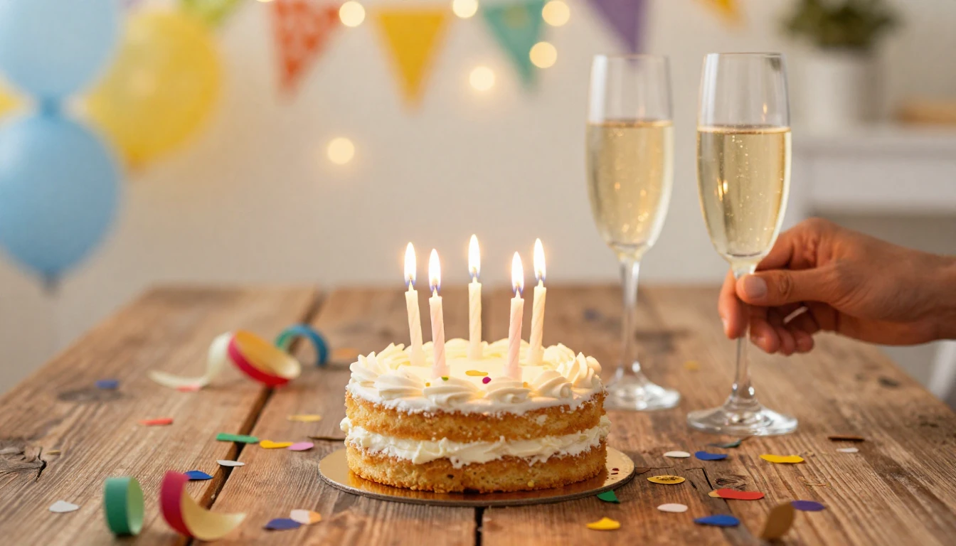 A warm and inviting birthday celebration setting, close-up o...