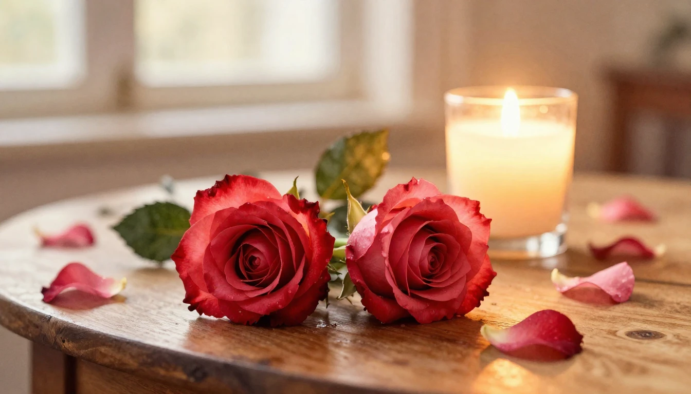 A beautiful watercolor painting of two delicate red roses re...