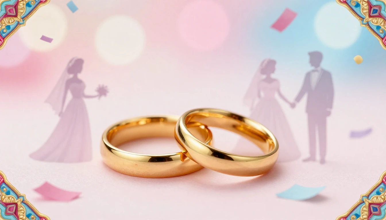 Two golden wedding rings intertwined in the center, soft bok...