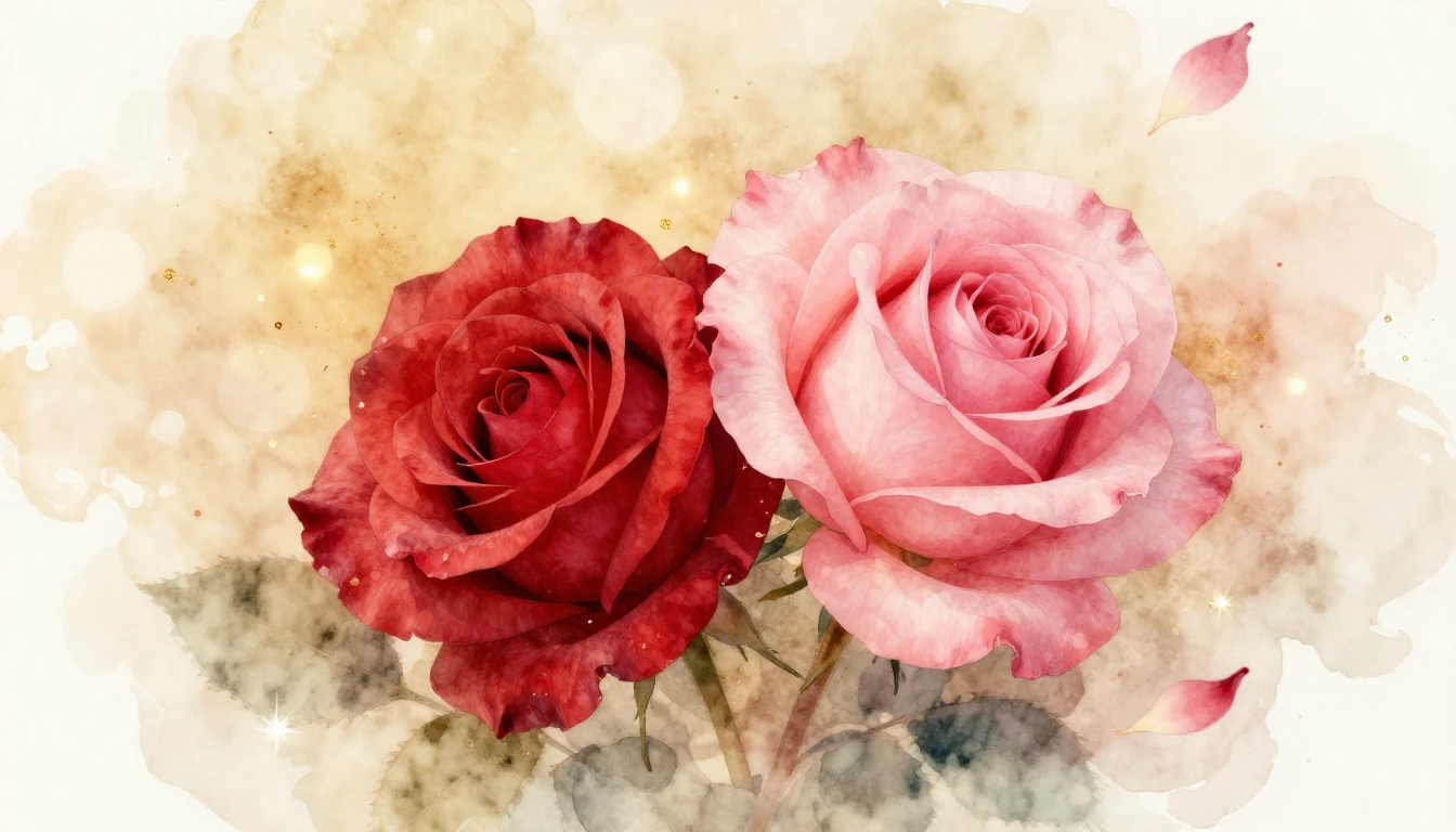 A beautiful and delicate watercolor painting of two intertwi...