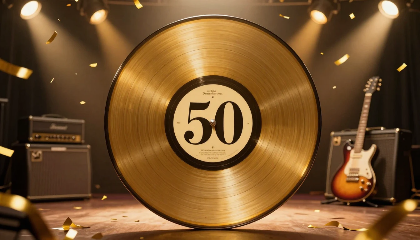 A festive and nostalgic album cover design celebrating a 50t...