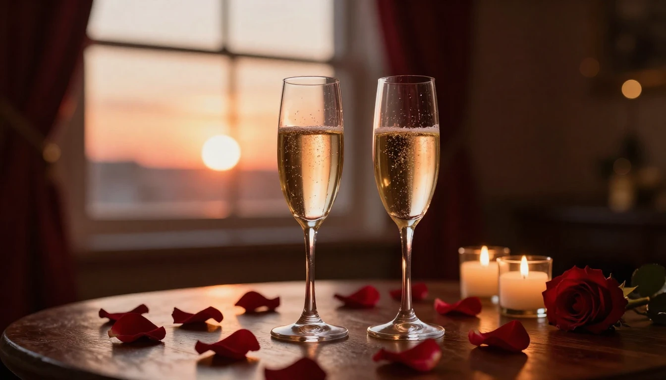 A breathtakingly romantic scene featuring two elegant glasse...