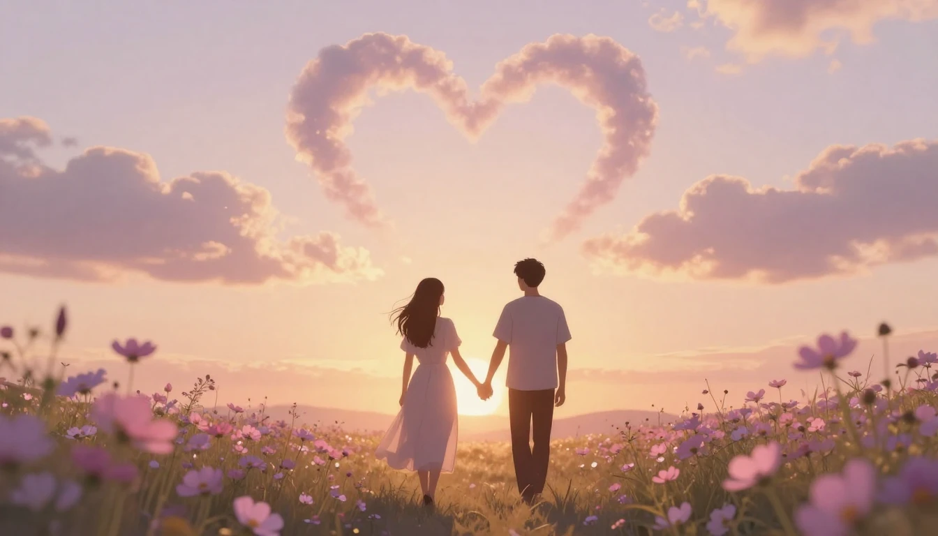 A romantic and dreamy composition featuring two silhouettes ...