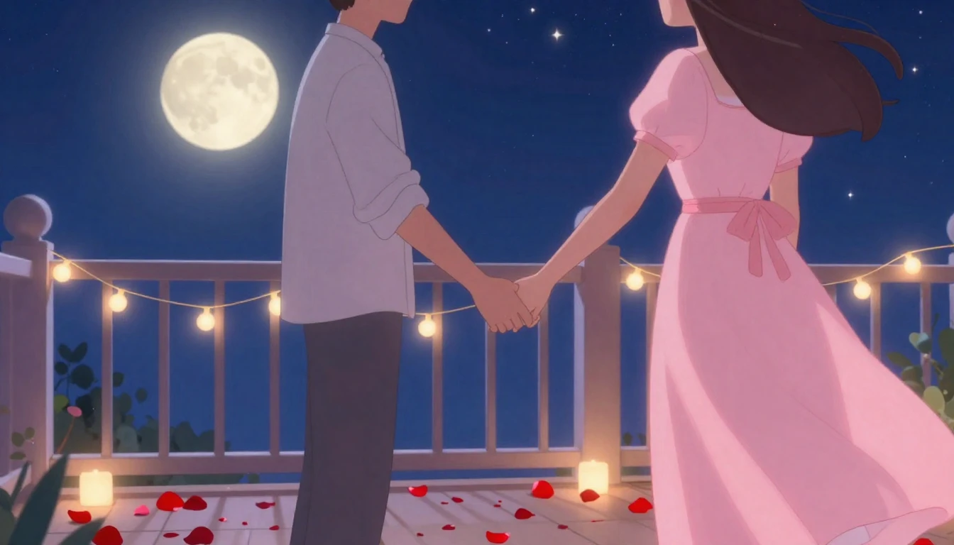 A romantic and intimate scene of a couple holding hands on a...