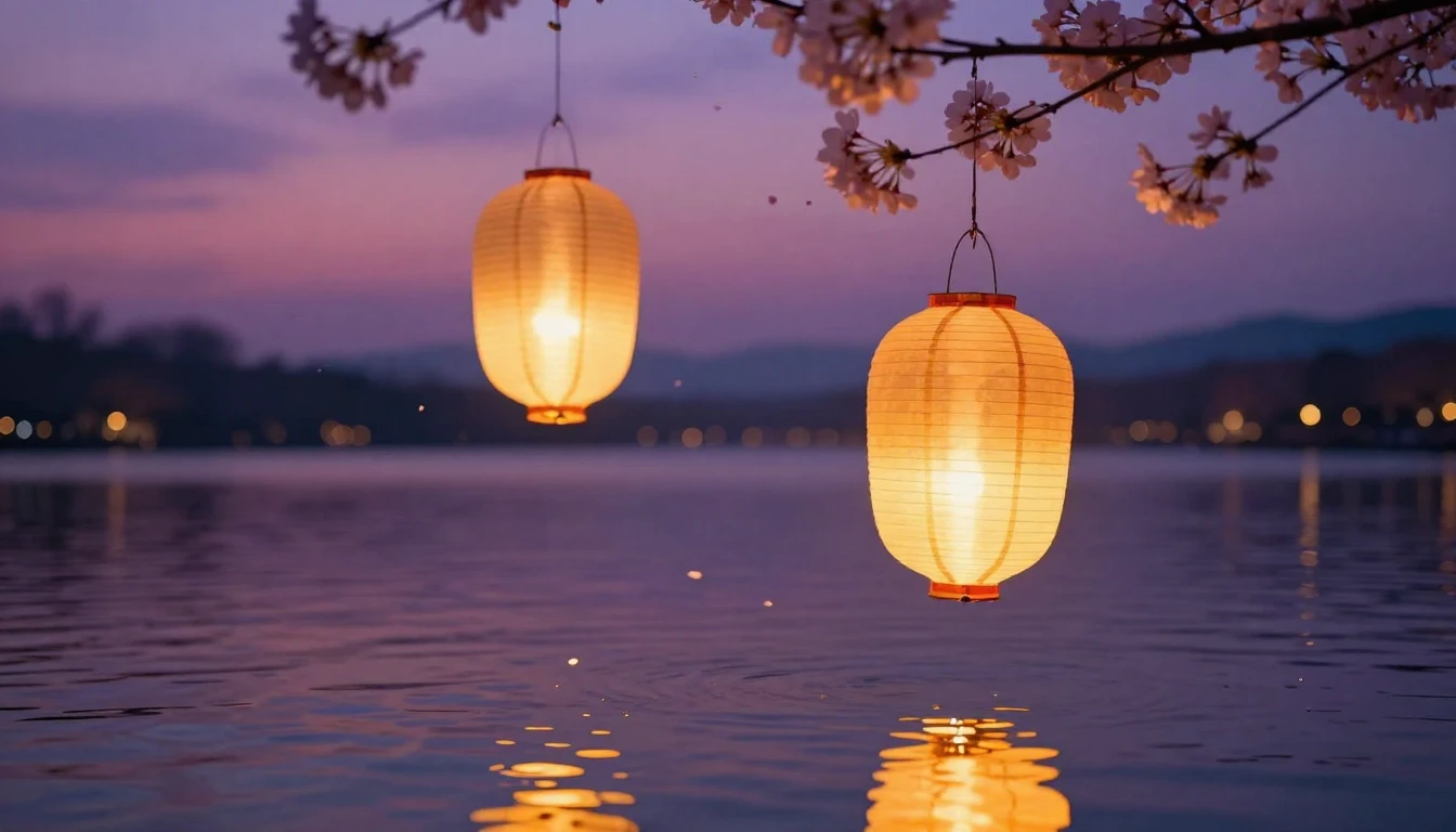 A breathtaking scene of two glowing paper lanterns floating ...