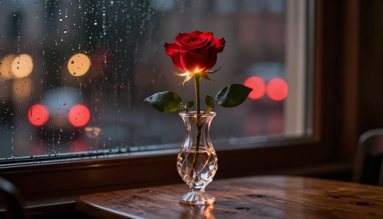 A highly detailed cinematic shot of a romantic evening setti...