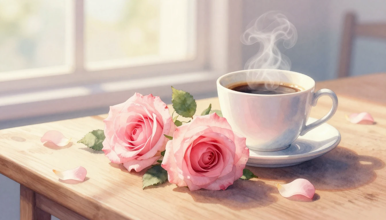 A beautiful watercolor painting of two delicate pink roses r...