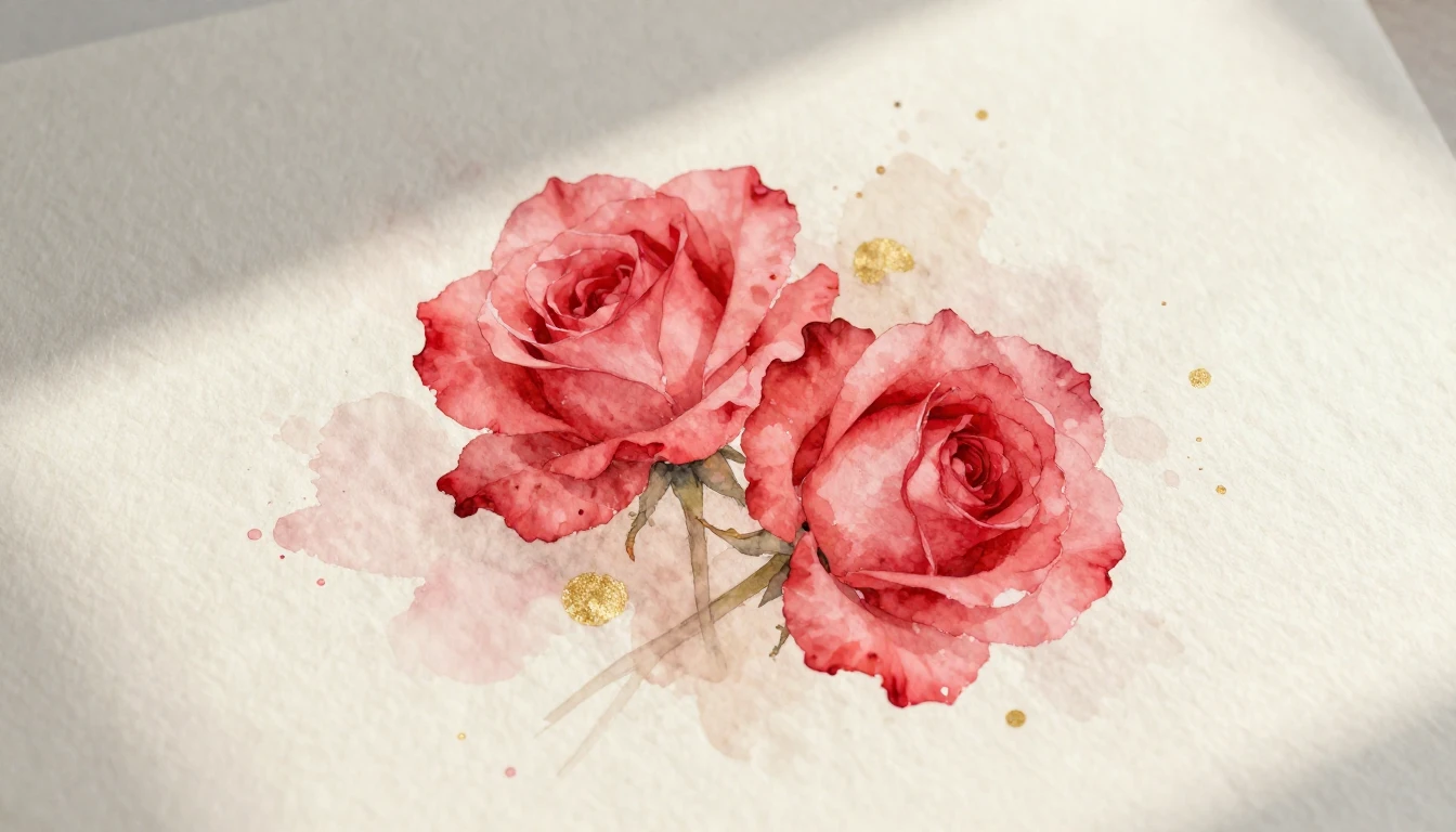 A beautiful watercolor painting of two delicate red roses in...