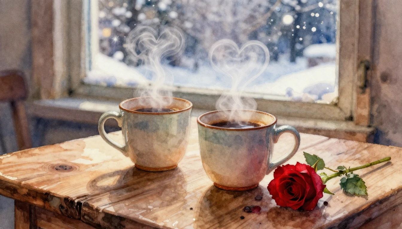 A romantic and cozy composition in watercolor style. Close-u...