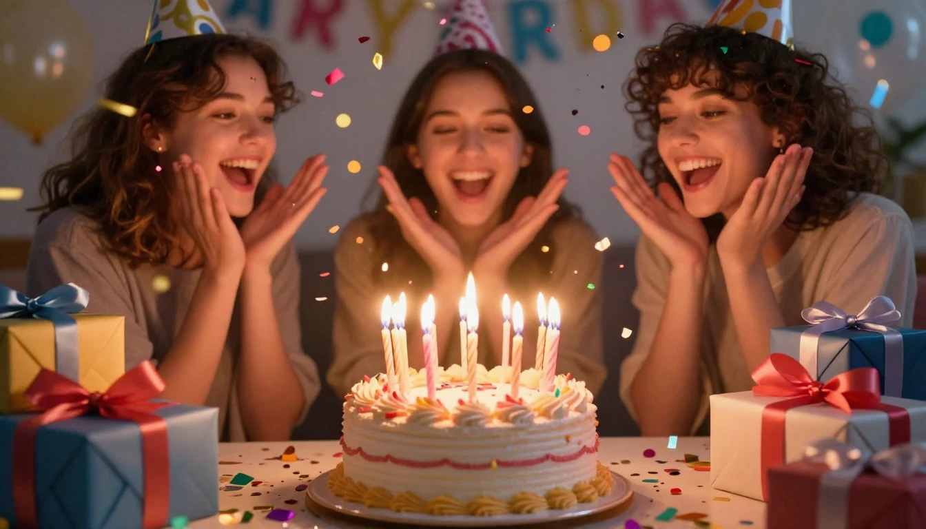 A vibrant and cheerful birthday celebration scene, featuring...