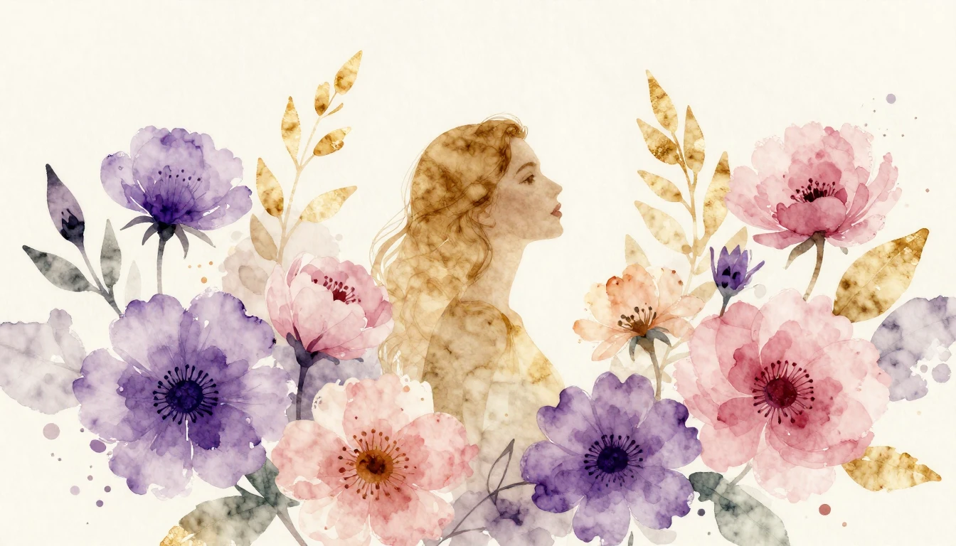A beautiful watercolor illustration of various blooming flow...