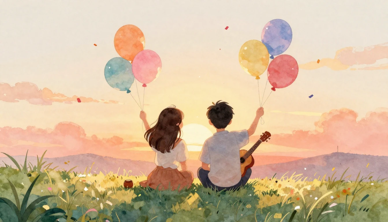 A heartwarming watercolor illustration of two friends sittin...