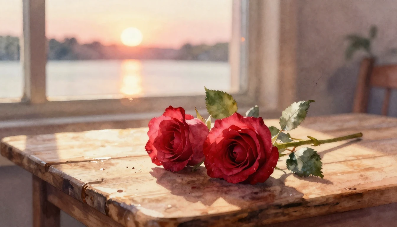 A dreamy and ethereal watercolor painting of two delicate re...