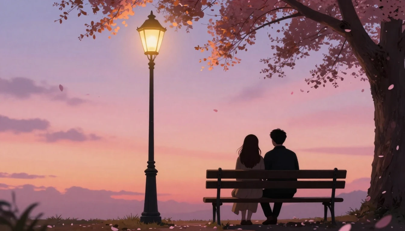 A romantic scene featuring a silhouette of a couple sitting ...