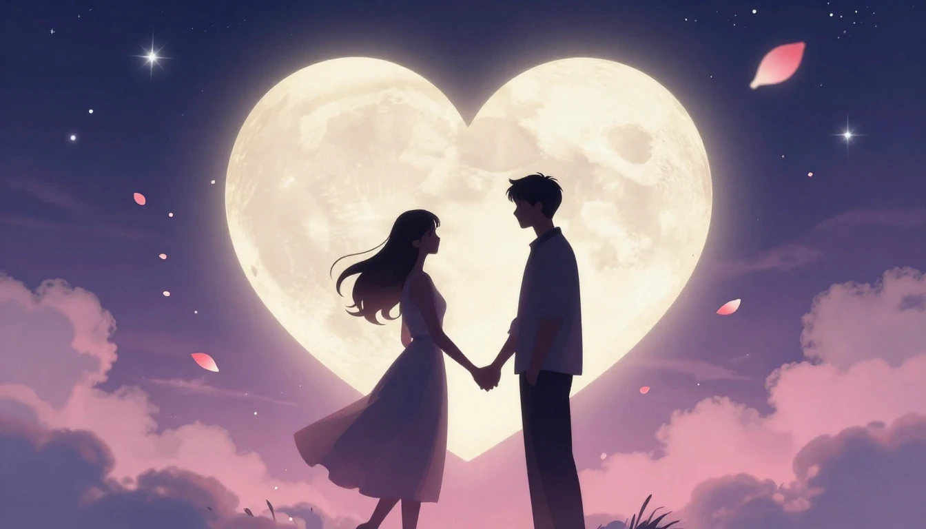 A romantic digital art illustration featuring a silhouette o...