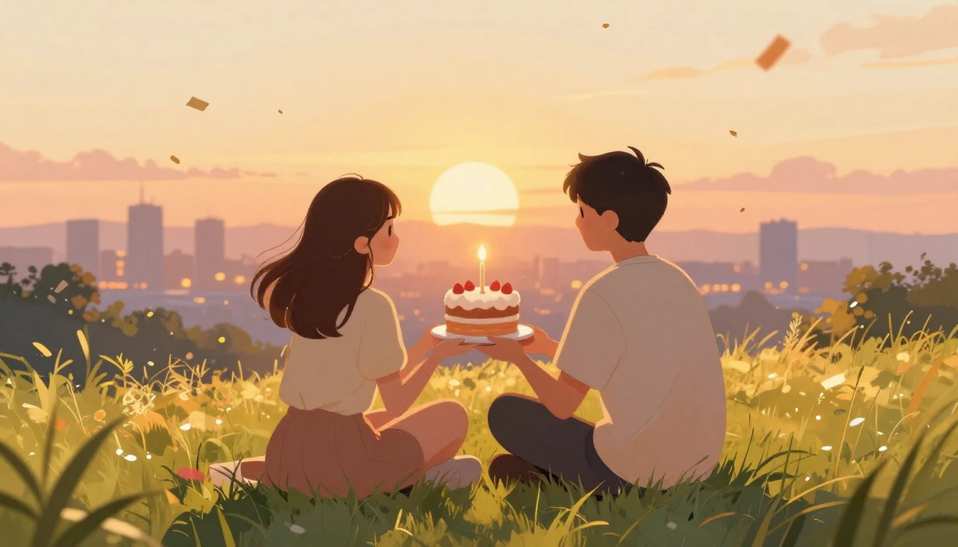 A warm and nostalgic illustration of two friends sitting on ...