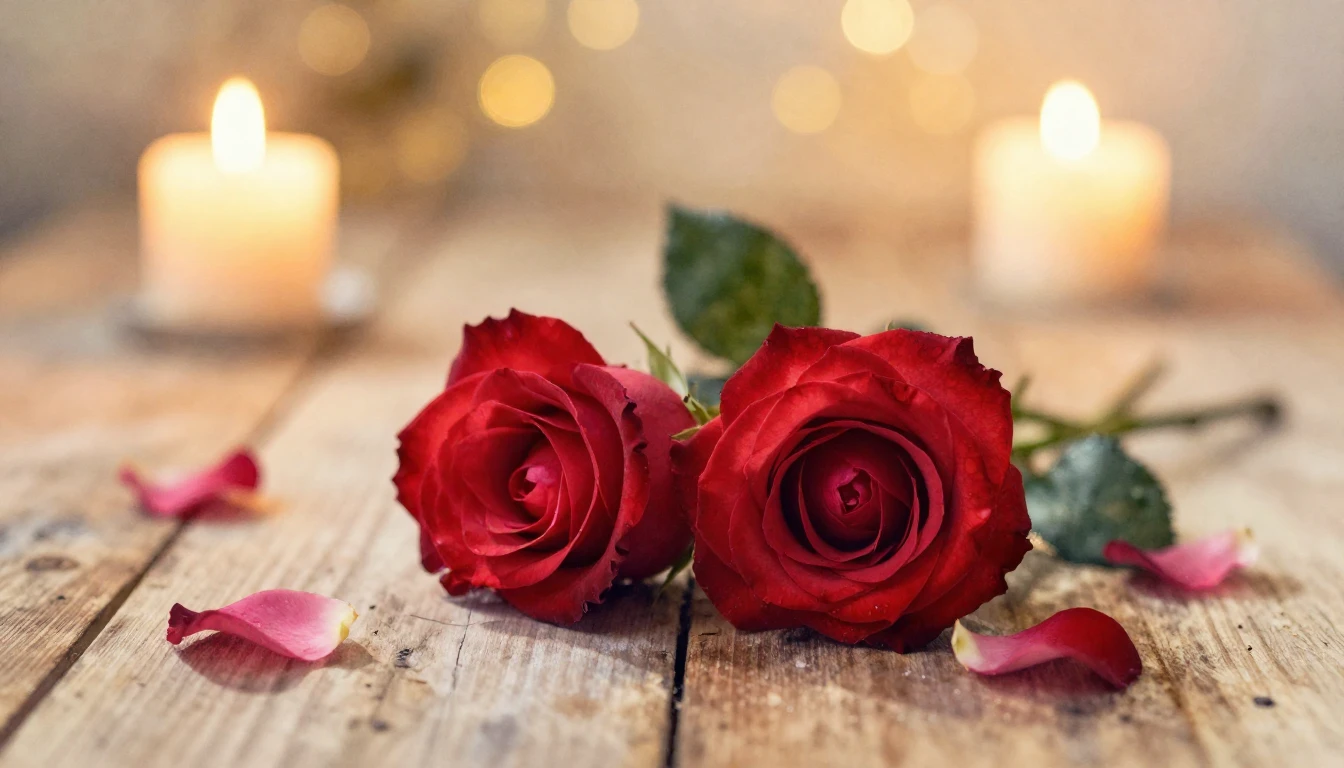 A soft watercolor painting of two elegant red roses intertwi...