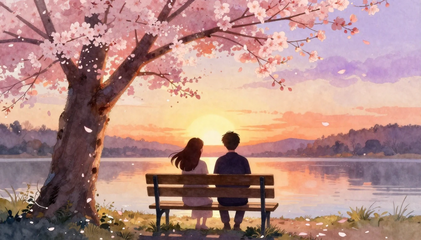 A beautiful watercolor painting depicting two stylized silho...