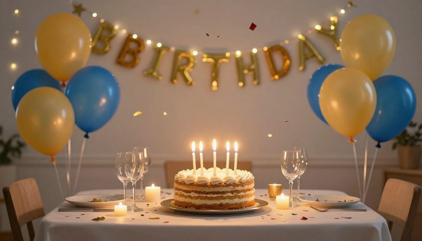 A vibrant and festive birthday celebration scene, focusing o...