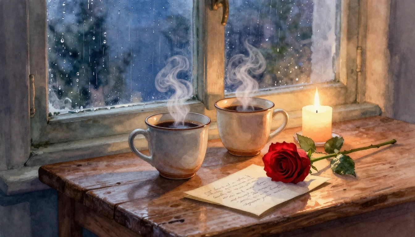 A romantic and cozy still life composition. A rustic wooden ...