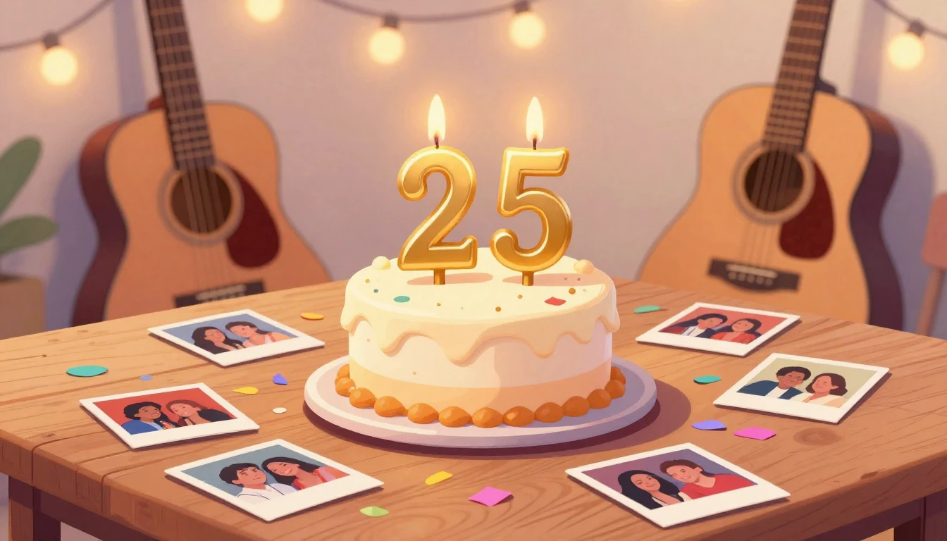A vibrant and nostalgic digital artwork celebrating a 25th b...