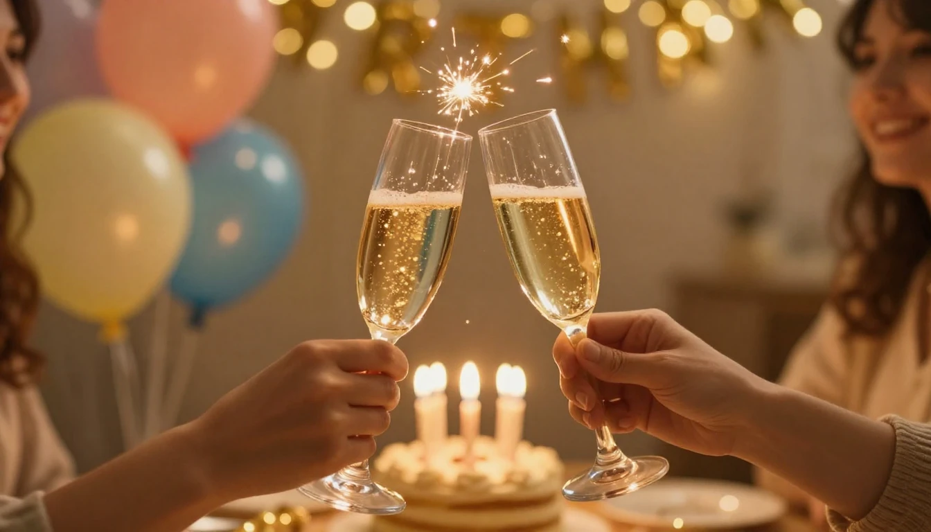 A warm and festive birthday celebration scene, close-up of h...