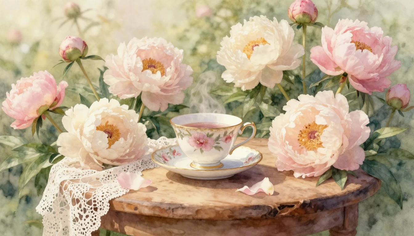 A beautiful and soft watercolor painting of a sun-drenched g...