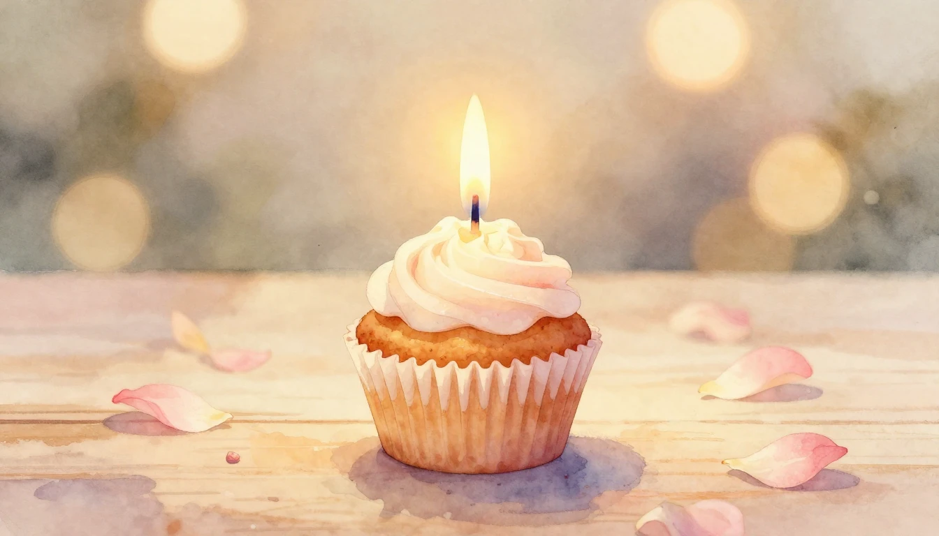 A soft watercolor painting of a single lit candle on a small...