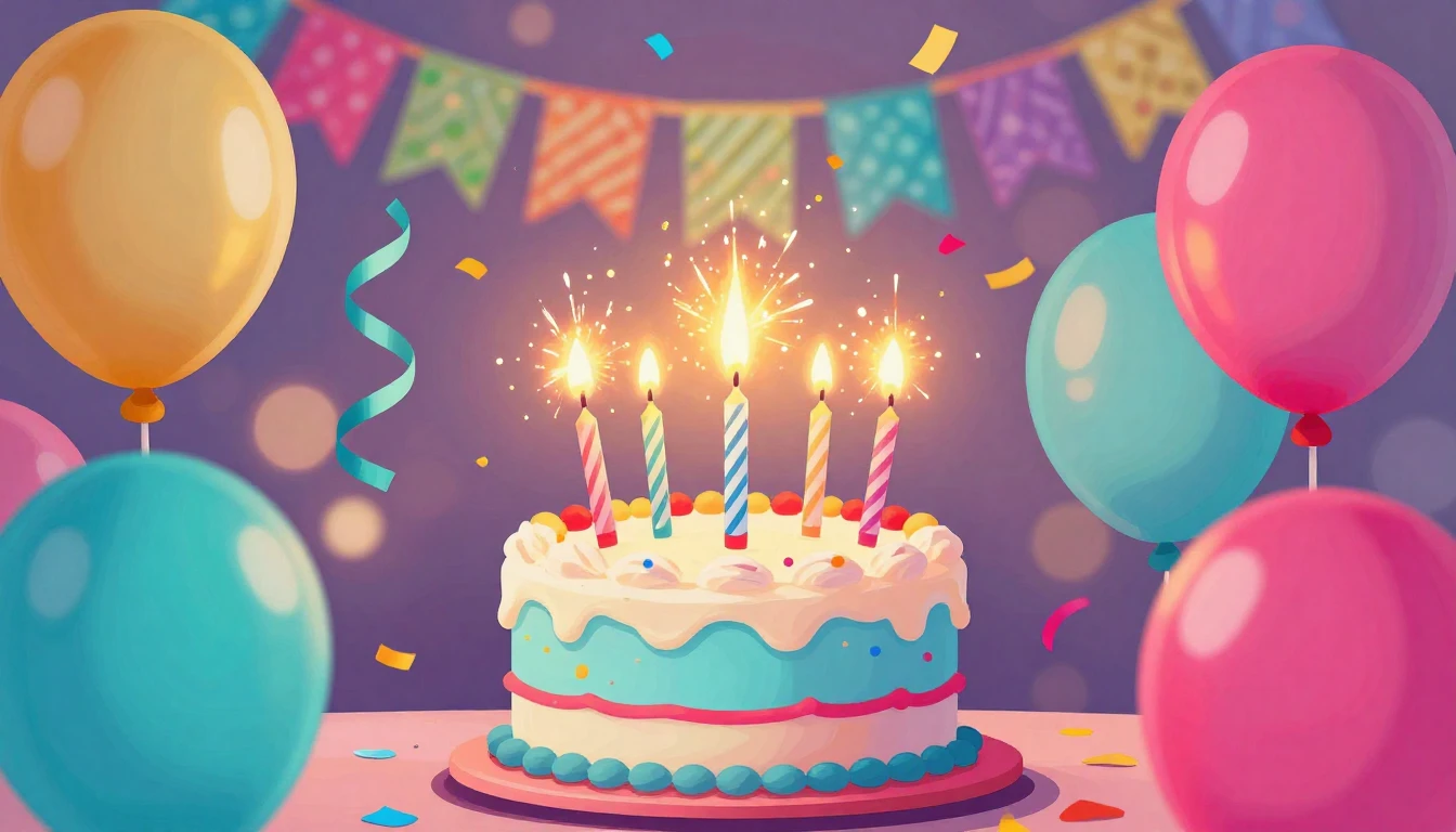 A vibrant and festive birthday celebration scene, focusing o...