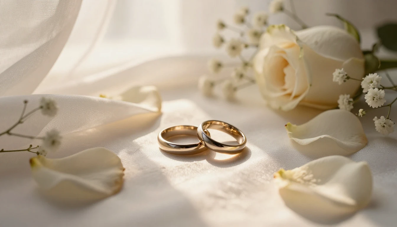 A close-up, romantic composition of two wedding rings restin...