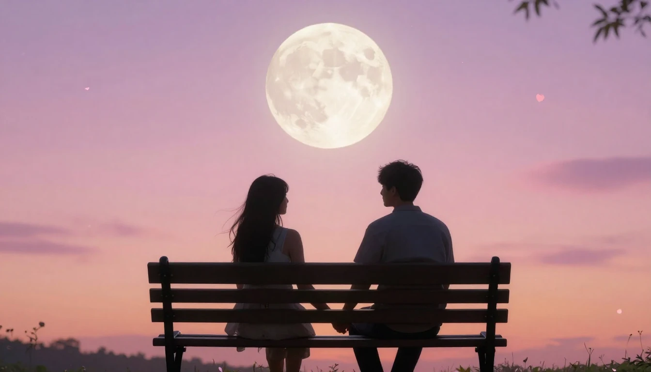 A romantic and soft composition showing two silhouetted figu...