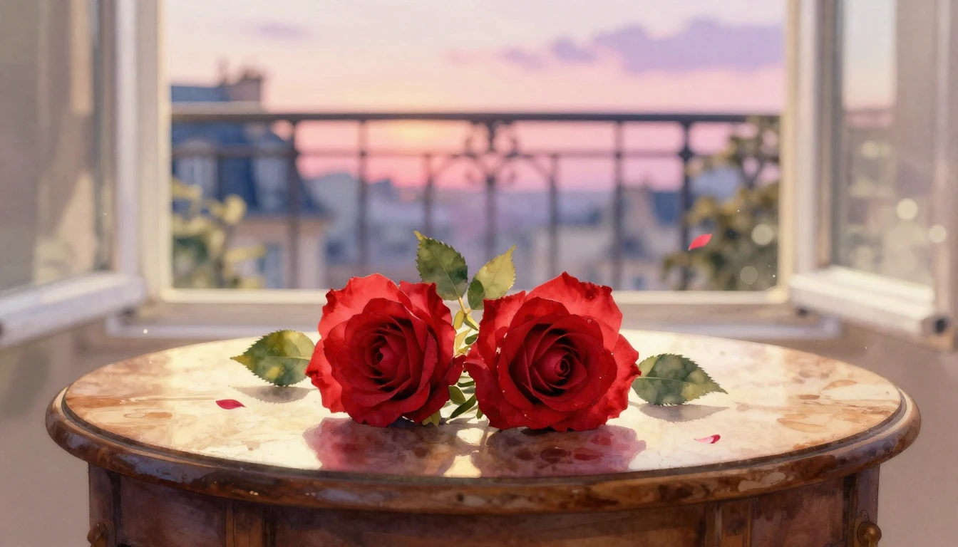 A delicate watercolor painting of two intertwined red roses ...