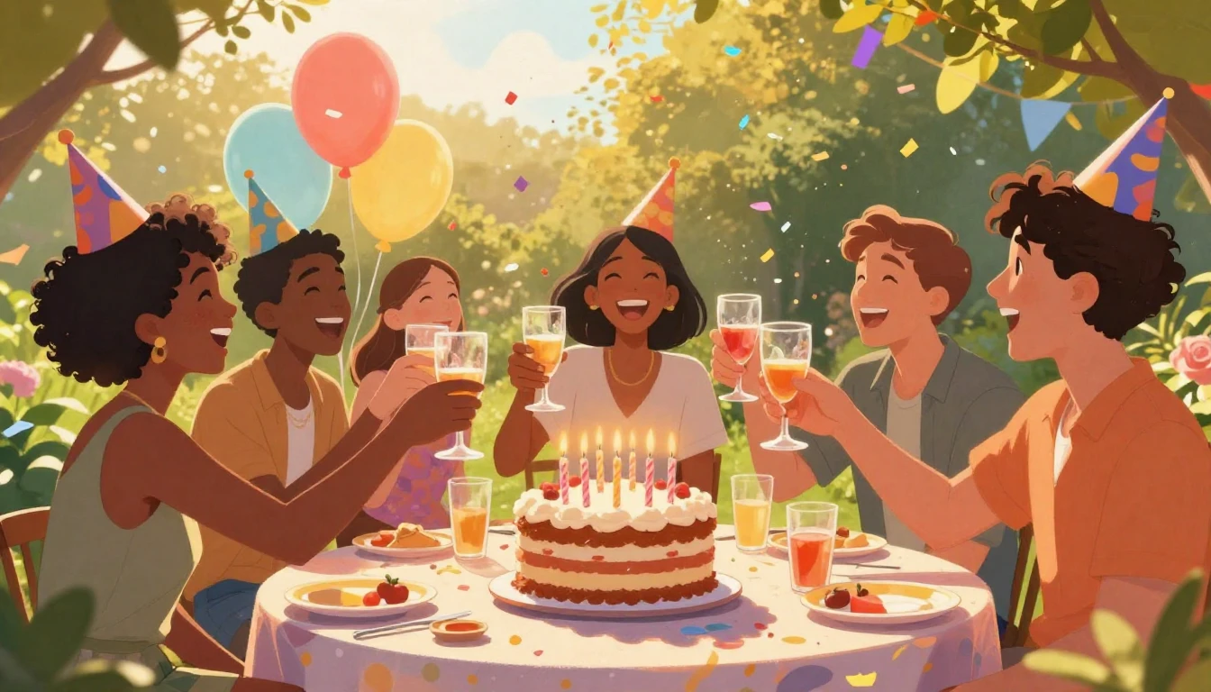 A warm and festive illustration of a birthday celebration ou...