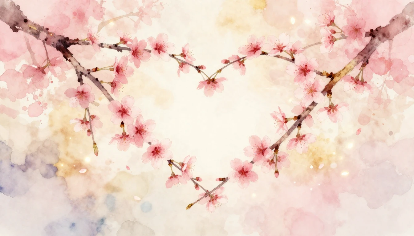 A delicate watercolor painting of two intertwined cherry blo...