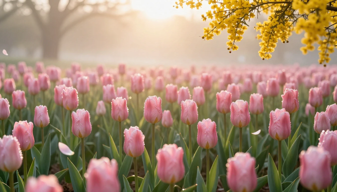A breathtaking spring scenery filled with a vast field of bl...