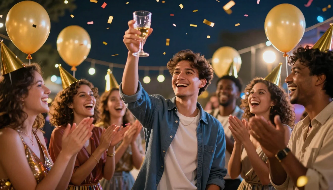 A vibrant and festive scene depicting a birthday celebration...