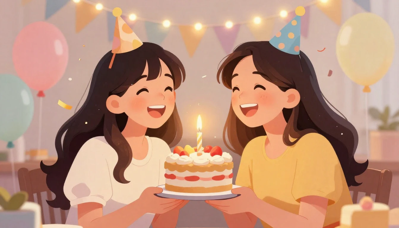 A heartwarming illustration of two best friends laughing tog...